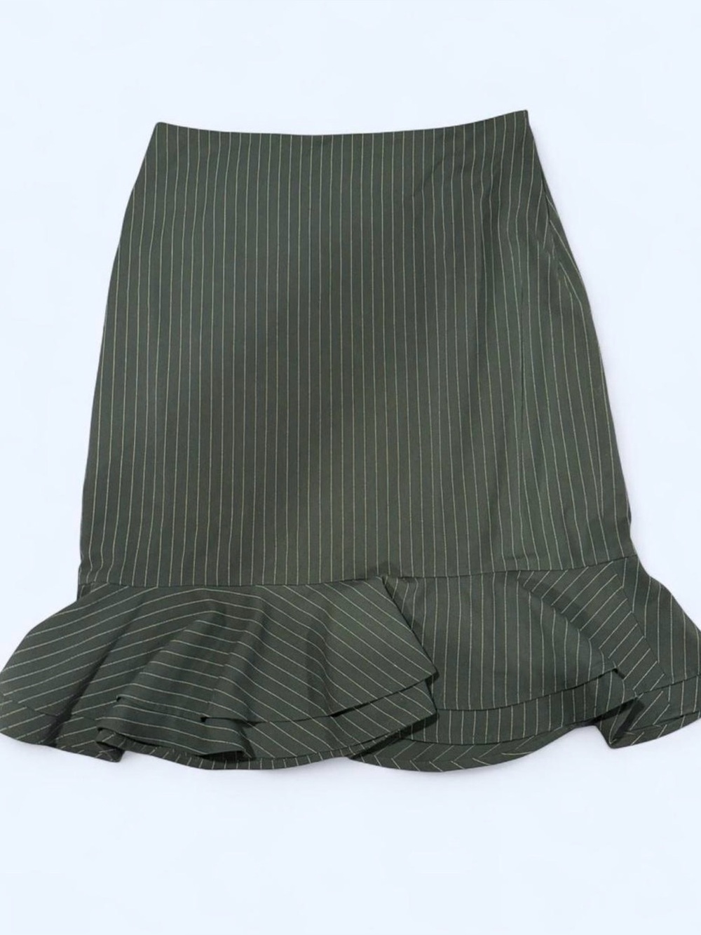 Women's black and white Pinstripe Ruffle Hem Skirt